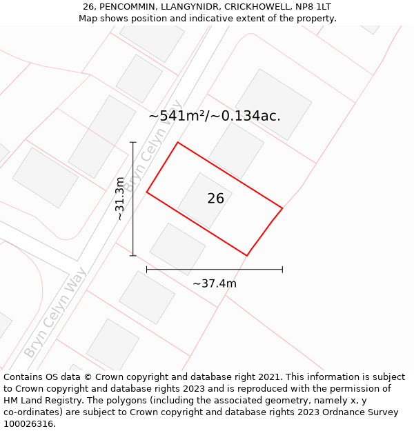 26, PENCOMMIN, LLANGYNIDR, CRICKHOWELL, NP8 1LT: Plot and title map