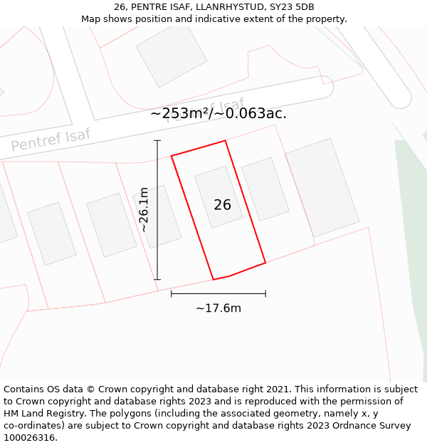 26, PENTRE ISAF, LLANRHYSTUD, SY23 5DB: Plot and title map