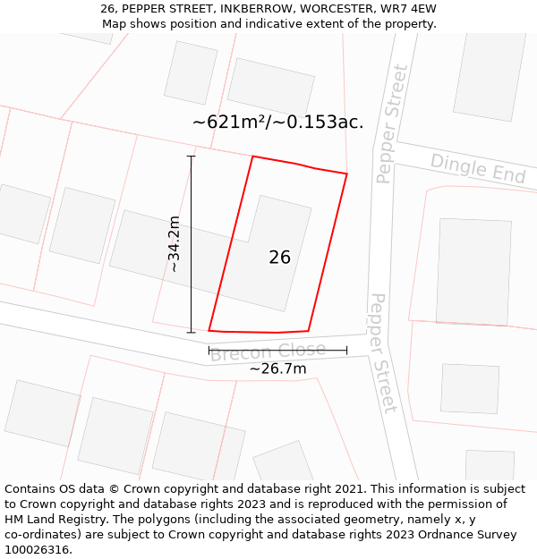 26, PEPPER STREET, INKBERROW, WORCESTER, WR7 4EW: Plot and title map