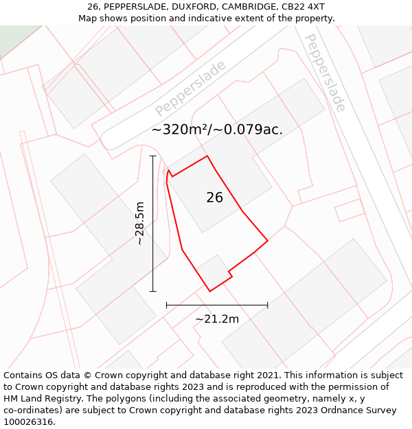 26, PEPPERSLADE, DUXFORD, CAMBRIDGE, CB22 4XT: Plot and title map