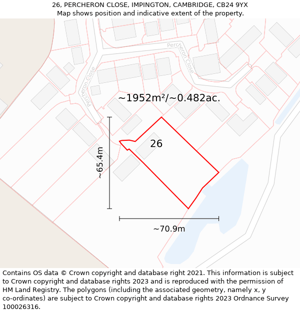 26, PERCHERON CLOSE, IMPINGTON, CAMBRIDGE, CB24 9YX: Plot and title map