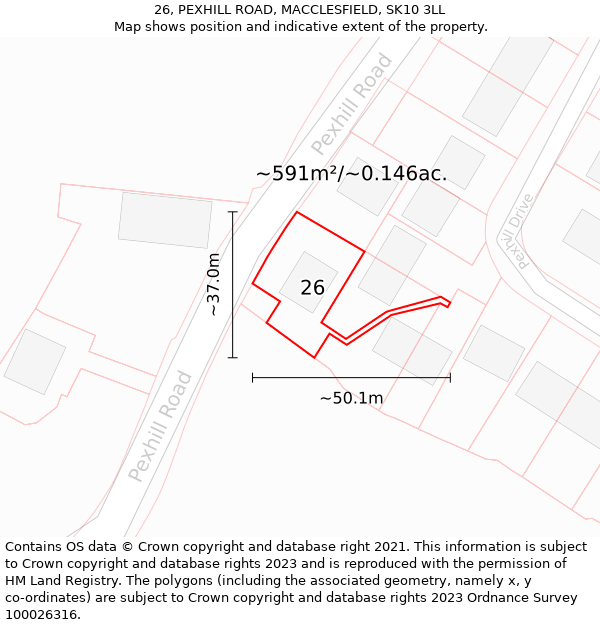 26, PEXHILL ROAD, MACCLESFIELD, SK10 3LL: Plot and title map