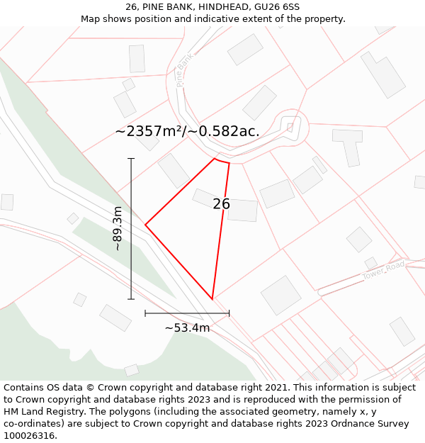 26, PINE BANK, HINDHEAD, GU26 6SS: Plot and title map