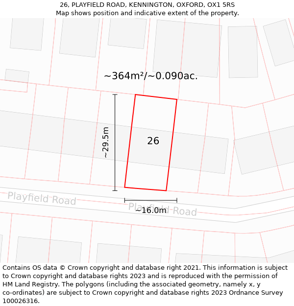 26, PLAYFIELD ROAD, KENNINGTON, OXFORD, OX1 5RS: Plot and title map