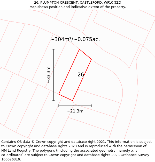 26, PLUMPTON CRESCENT, CASTLEFORD, WF10 5ZD: Plot and title map