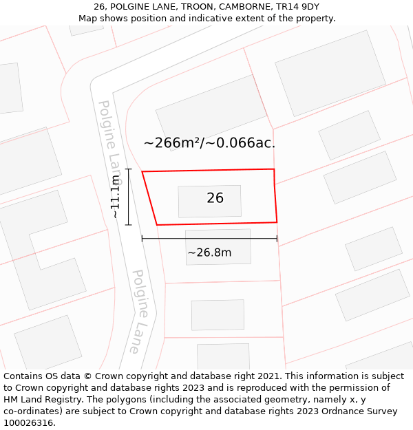 26, POLGINE LANE, TROON, CAMBORNE, TR14 9DY: Plot and title map