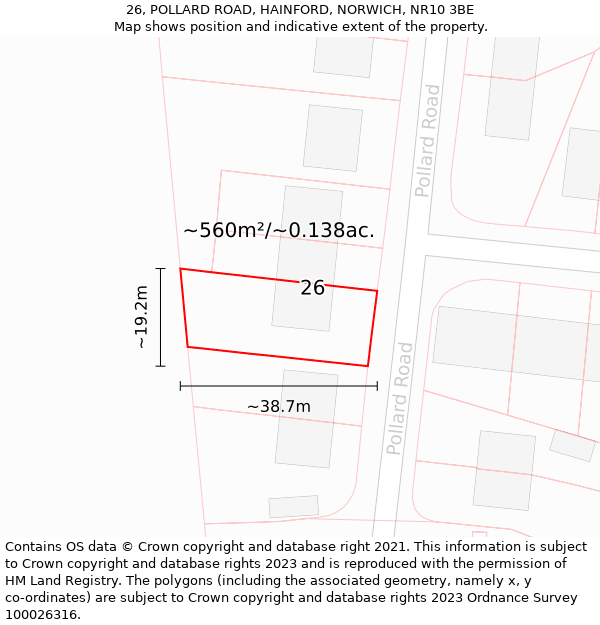 26, POLLARD ROAD, HAINFORD, NORWICH, NR10 3BE: Plot and title map