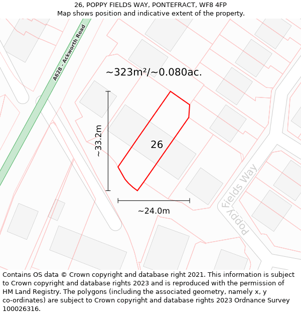 26, POPPY FIELDS WAY, PONTEFRACT, WF8 4FP: Plot and title map