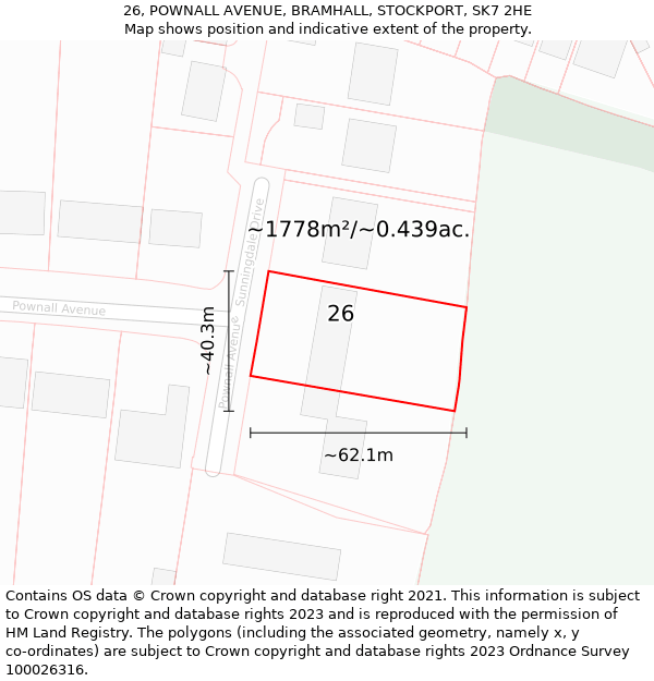 26, POWNALL AVENUE, BRAMHALL, STOCKPORT, SK7 2HE: Plot and title map