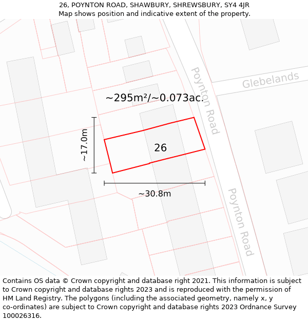 26, POYNTON ROAD, SHAWBURY, SHREWSBURY, SY4 4JR: Plot and title map