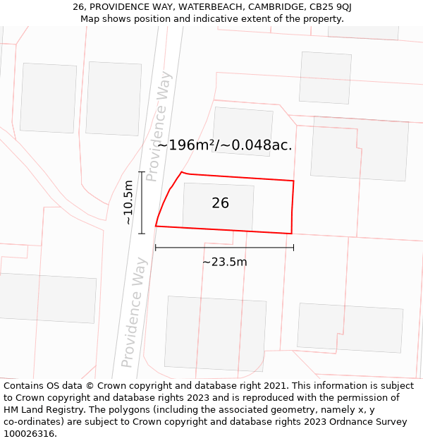 26, PROVIDENCE WAY, WATERBEACH, CAMBRIDGE, CB25 9QJ: Plot and title map