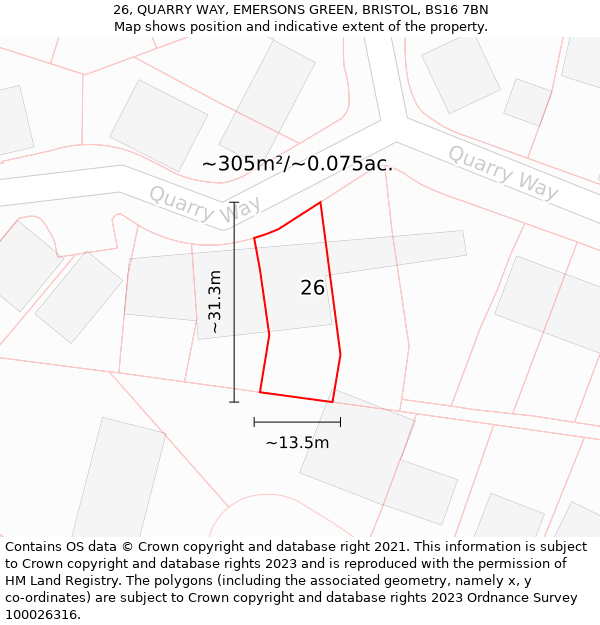 26, QUARRY WAY, EMERSONS GREEN, BRISTOL, BS16 7BN: Plot and title map