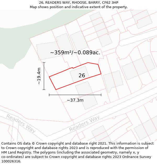 26, READERS WAY, RHOOSE, BARRY, CF62 3HP: Plot and title map