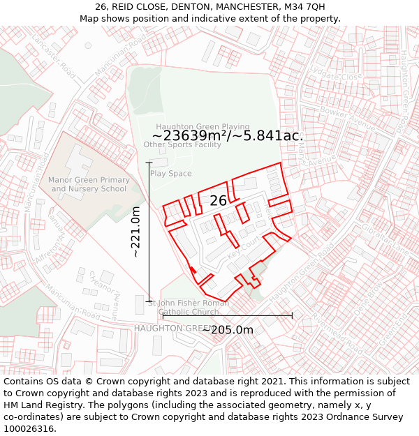 26, REID CLOSE, DENTON, MANCHESTER, M34 7QH: Plot and title map