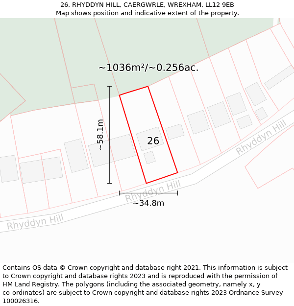 26, RHYDDYN HILL, CAERGWRLE, WREXHAM, LL12 9EB: Plot and title map