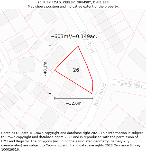 26, RIBY ROAD, KEELBY, GRIMSBY, DN41 8ER: Plot and title map