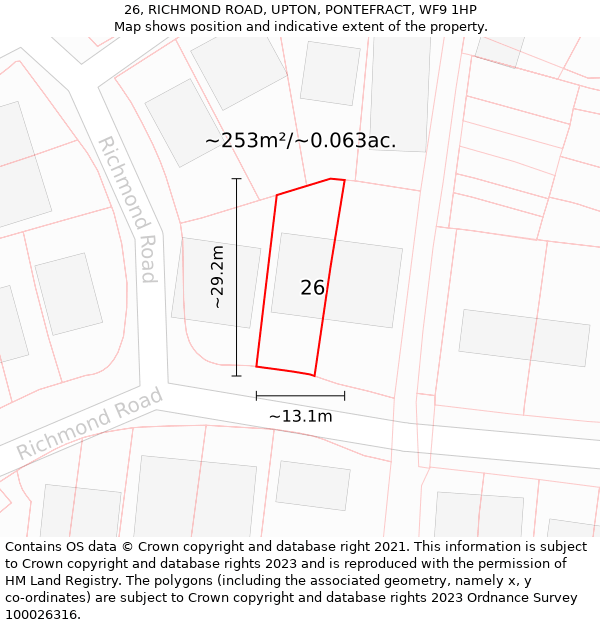 26, RICHMOND ROAD, UPTON, PONTEFRACT, WF9 1HP: Plot and title map