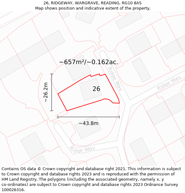 26, RIDGEWAY, WARGRAVE, READING, RG10 8AS: Plot and title map