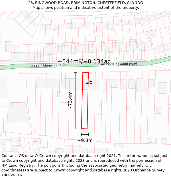 26, RINGWOOD ROAD, BRIMINGTON, CHESTERFIELD, S43 1DG: Plot and title map