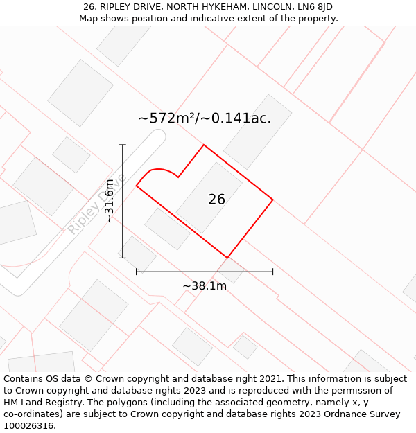 26, RIPLEY DRIVE, NORTH HYKEHAM, LINCOLN, LN6 8JD: Plot and title map