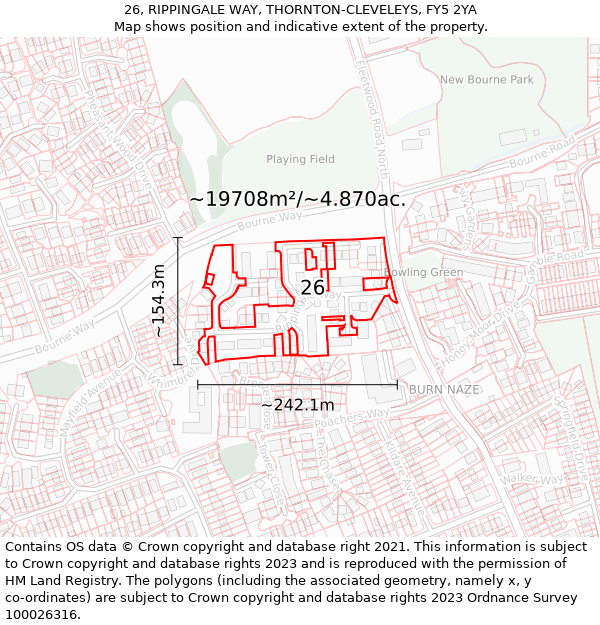 26, RIPPINGALE WAY, THORNTON-CLEVELEYS, FY5 2YA: Plot and title map