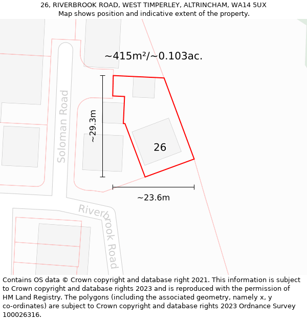 26, RIVERBROOK ROAD, WEST TIMPERLEY, ALTRINCHAM, WA14 5UX: Plot and title map