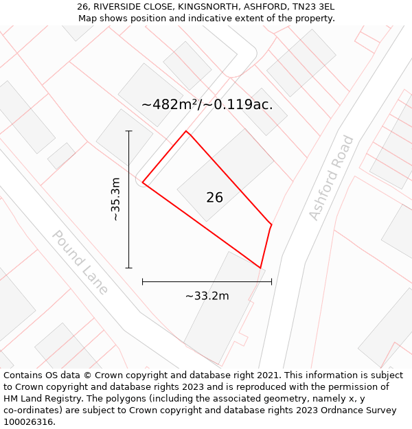 26, RIVERSIDE CLOSE, KINGSNORTH, ASHFORD, TN23 3EL: Plot and title map