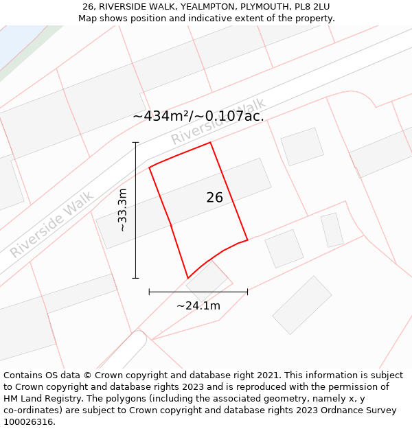 26, RIVERSIDE WALK, YEALMPTON, PLYMOUTH, PL8 2LU: Plot and title map