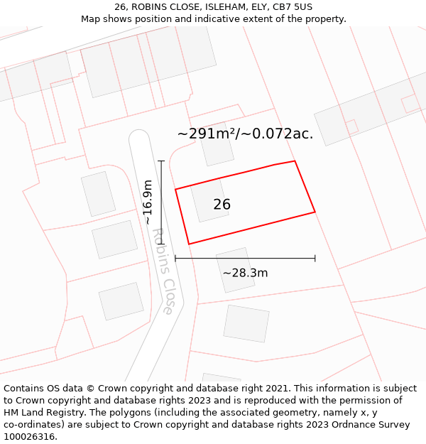 26, ROBINS CLOSE, ISLEHAM, ELY, CB7 5US: Plot and title map