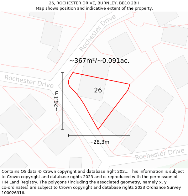 26, ROCHESTER DRIVE, BURNLEY, BB10 2BH: Plot and title map