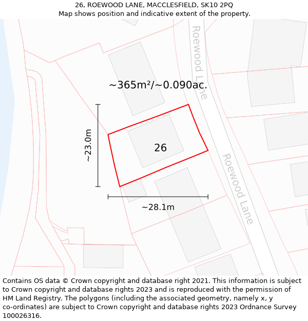 26, ROEWOOD LANE, MACCLESFIELD, SK10 2PQ: Plot and title map