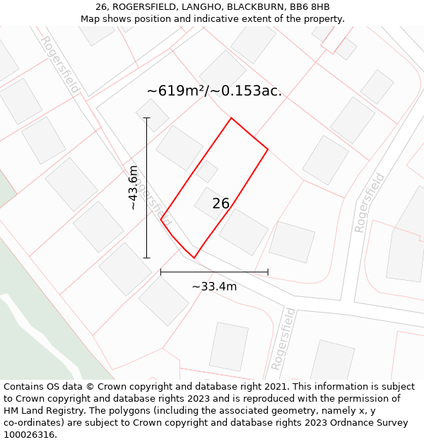 26, ROGERSFIELD, LANGHO, BLACKBURN, BB6 8HB: Plot and title map