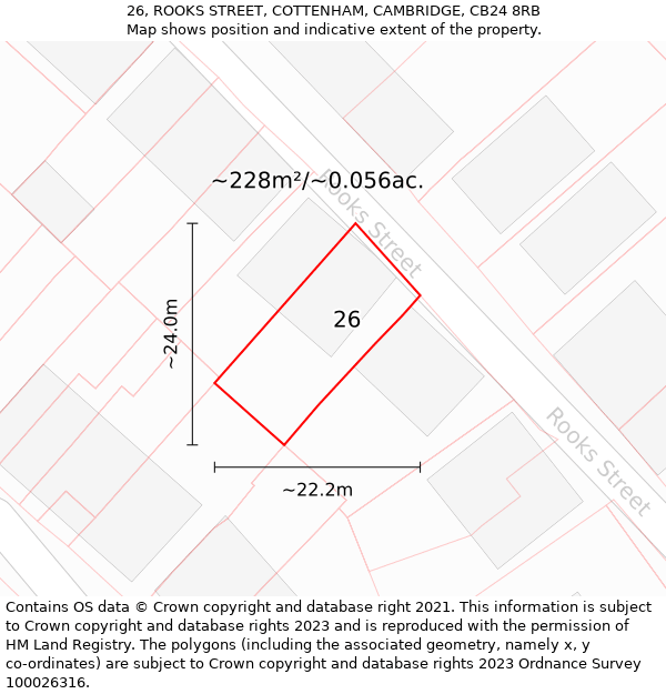 26, ROOKS STREET, COTTENHAM, CAMBRIDGE, CB24 8RB: Plot and title map