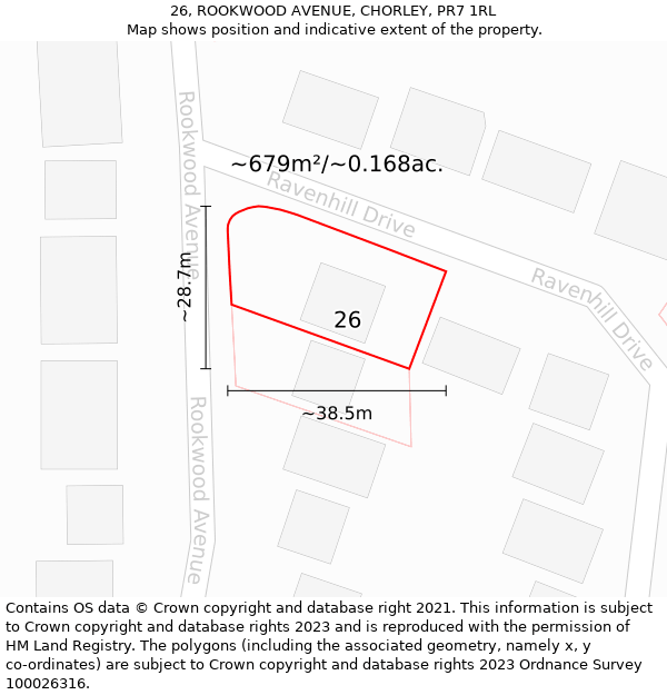 26, ROOKWOOD AVENUE, CHORLEY, PR7 1RL: Plot and title map