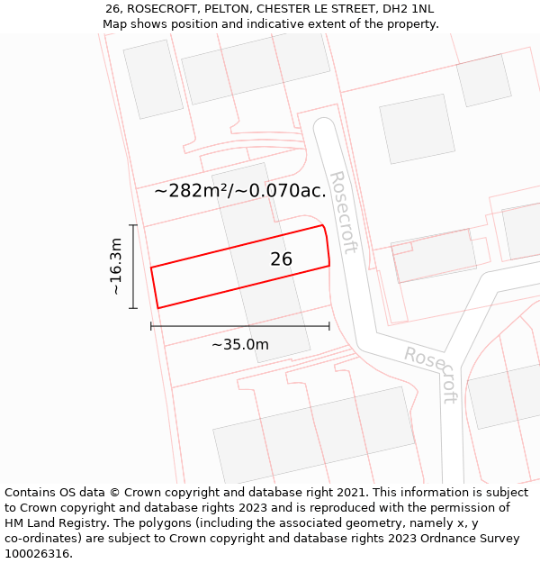 26, ROSECROFT, PELTON, CHESTER LE STREET, DH2 1NL: Plot and title map