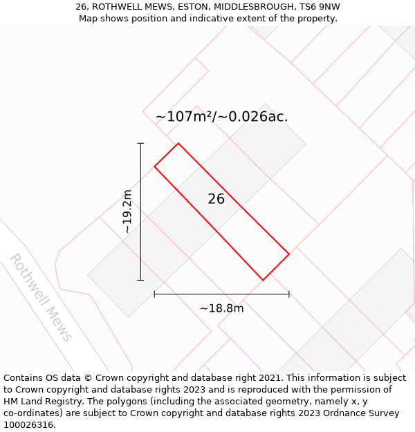 26, ROTHWELL MEWS, ESTON, MIDDLESBROUGH, TS6 9NW: Plot and title map