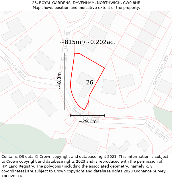 26, ROYAL GARDENS, DAVENHAM, NORTHWICH, CW9 8HB: Plot and title map