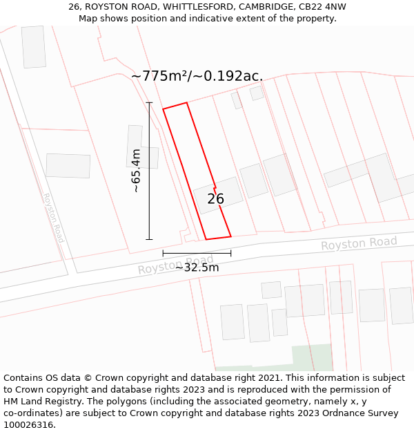 26, ROYSTON ROAD, WHITTLESFORD, CAMBRIDGE, CB22 4NW: Plot and title map