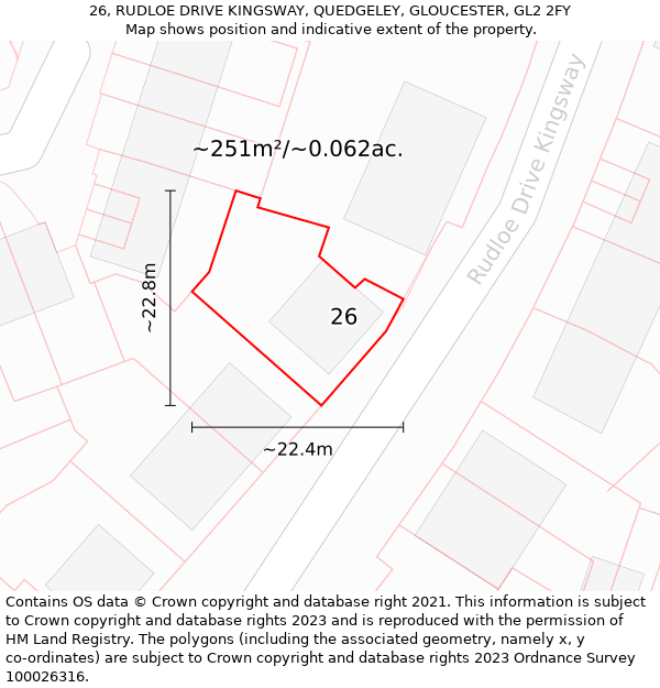 26, RUDLOE DRIVE KINGSWAY, QUEDGELEY, GLOUCESTER, GL2 2FY: Plot and title map