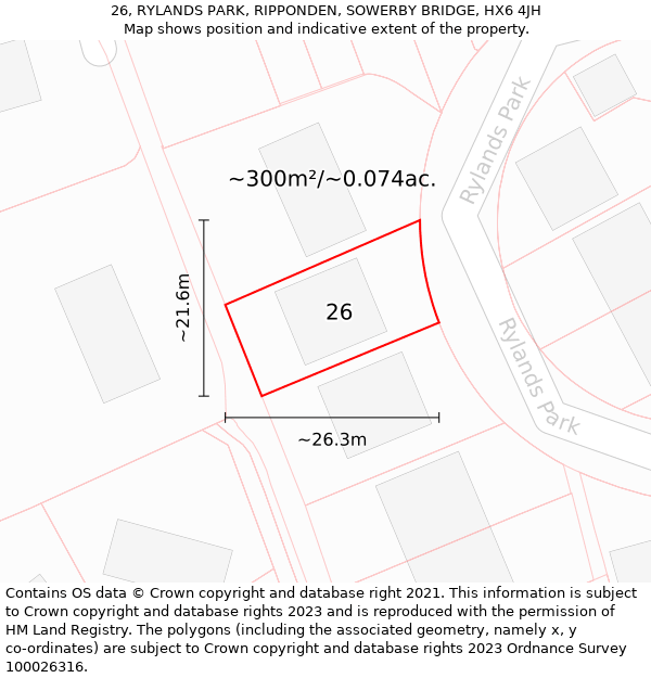 26, RYLANDS PARK, RIPPONDEN, SOWERBY BRIDGE, HX6 4JH: Plot and title map