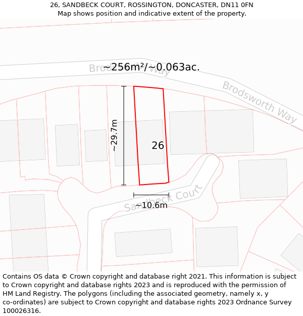 26, SANDBECK COURT, ROSSINGTON, DONCASTER, DN11 0FN: Plot and title map