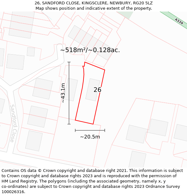 26, SANDFORD CLOSE, KINGSCLERE, NEWBURY, RG20 5LZ: Plot and title map