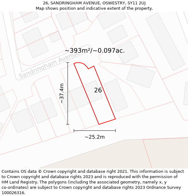 26, SANDRINGHAM AVENUE, OSWESTRY, SY11 2UJ: Plot and title map