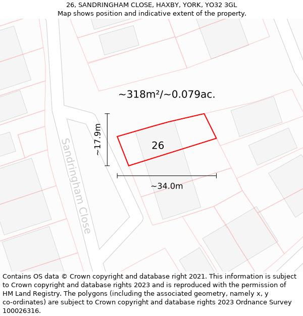 26, SANDRINGHAM CLOSE, HAXBY, YORK, YO32 3GL: Plot and title map