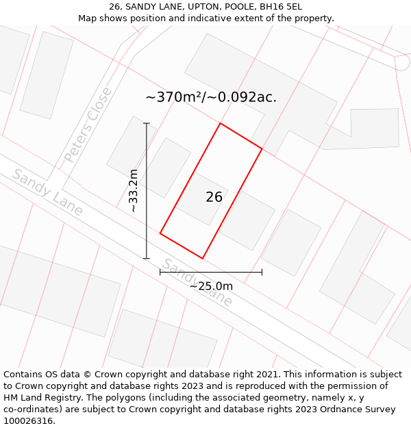 26, SANDY LANE, UPTON, POOLE, BH16 5EL: Plot and title map