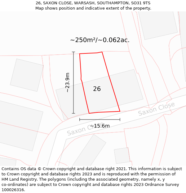 26, SAXON CLOSE, WARSASH, SOUTHAMPTON, SO31 9TS: Plot and title map