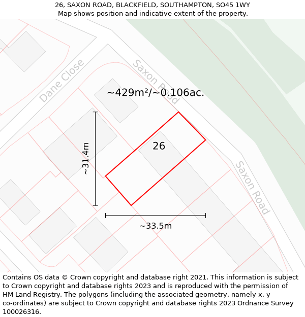 26, SAXON ROAD, BLACKFIELD, SOUTHAMPTON, SO45 1WY: Plot and title map