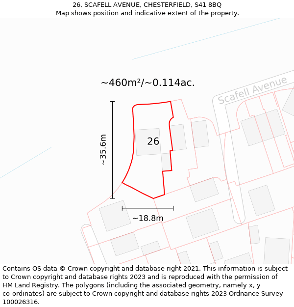 26, SCAFELL AVENUE, CHESTERFIELD, S41 8BQ: Plot and title map