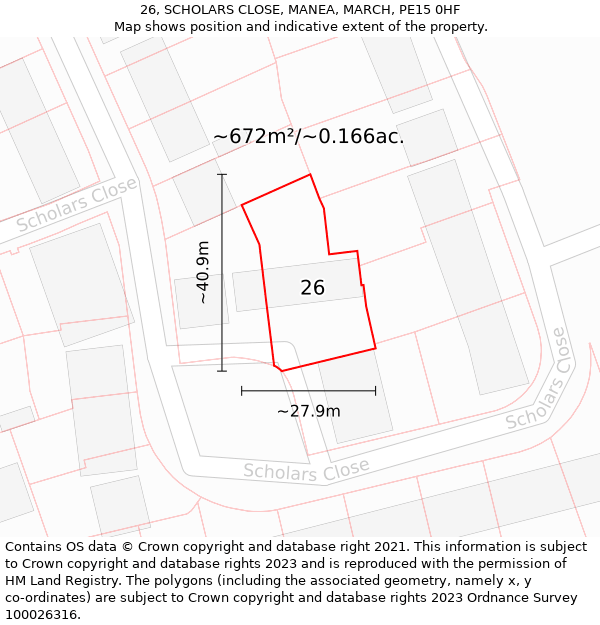 26, SCHOLARS CLOSE, MANEA, MARCH, PE15 0HF: Plot and title map