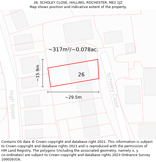 26, SCHOLEY CLOSE, HALLING, ROCHESTER, ME2 1JZ: Plot and title map